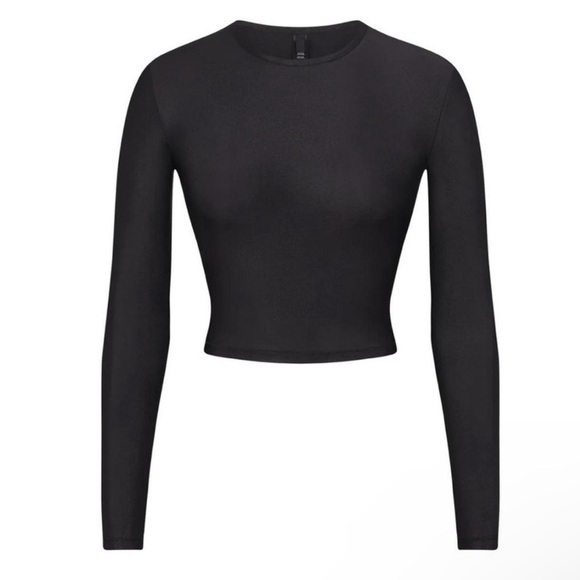 Skims SHINE SPANDEX JERSEY LONG SLEEVE CROPPED TEE | COLOR: ONYX | NEW/NWT!!🖤🩶 - Picture 1 of 7